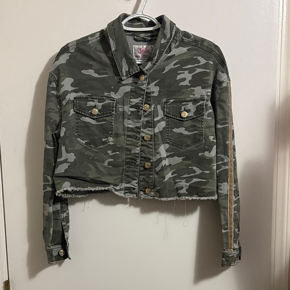 Justice Green Camo Cropped Utility Jacket